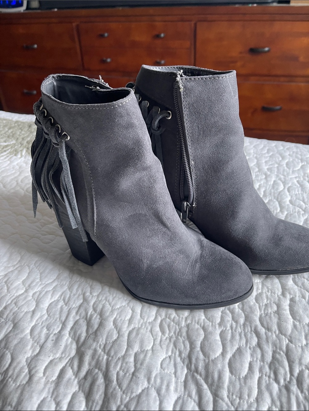 Carlos by Carlos Santana Gray Suede Fringe Ankle Boots